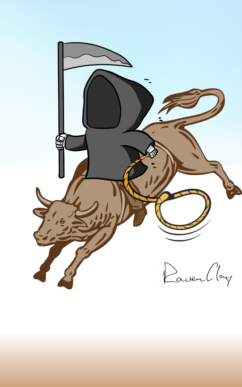 Reaper riding bull