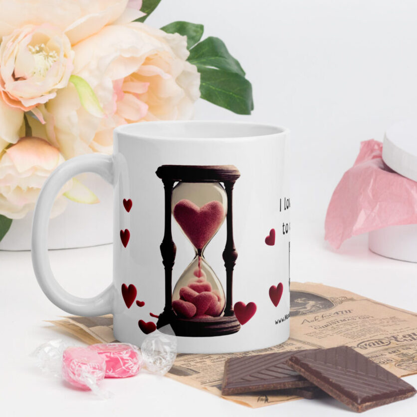 Hourglass with hearts. Memento Mori Mug